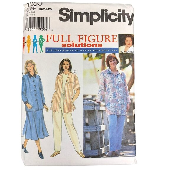 1990s Simplicity 7253 Full-Figure Solutions Sewing Pattern 18W-24W Womens Shirt - Picture 1 of 5